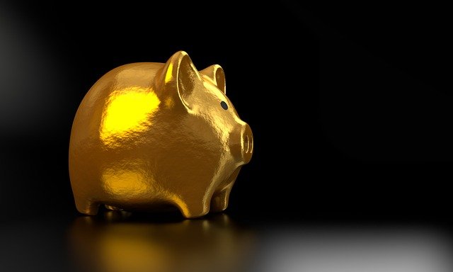 横向きの金の豚の貯金箱